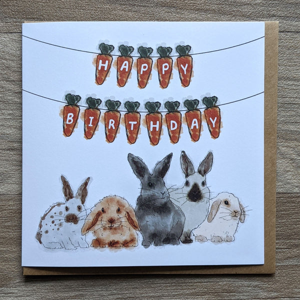 Rabbit Birthday Card - Carrot Bunting