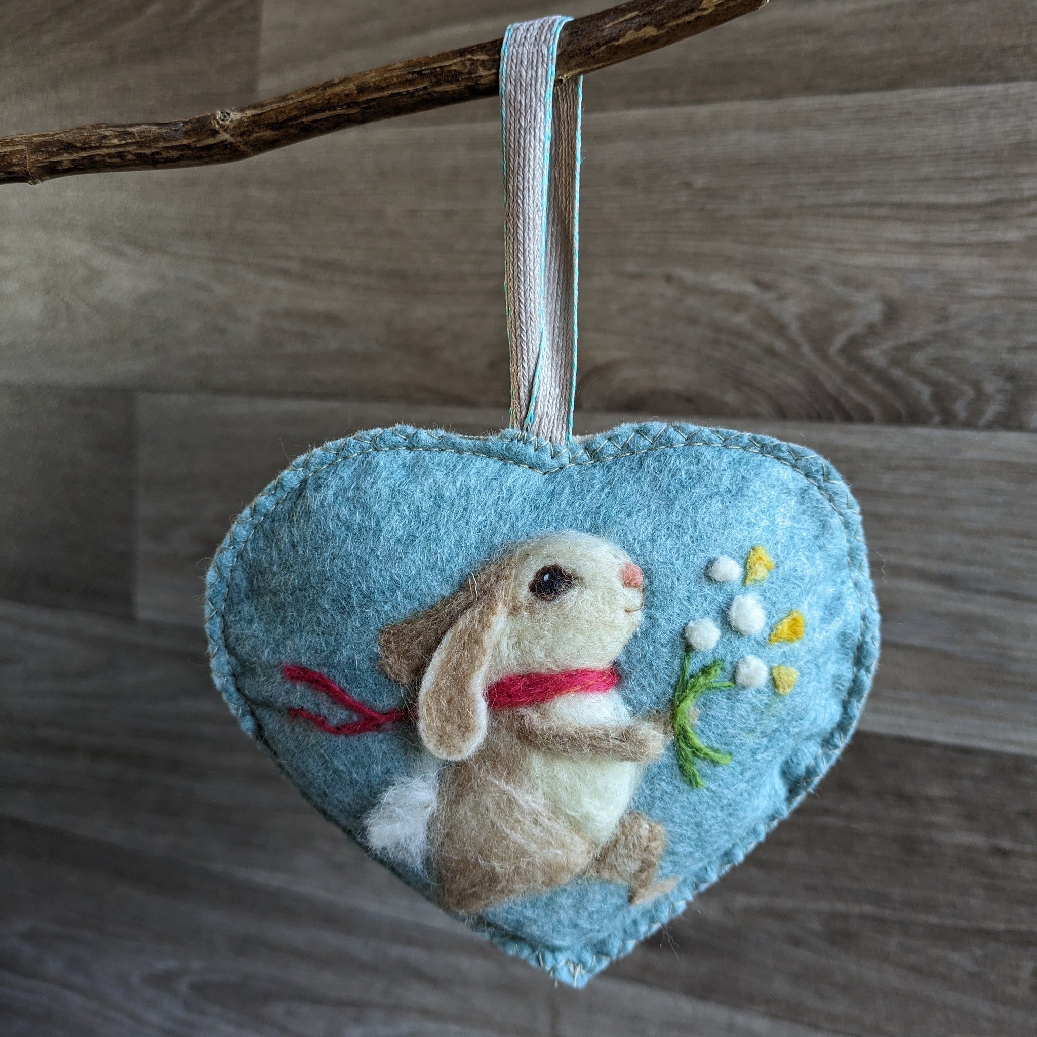 Needle Felted Rabbit Lavender Heart Decoration