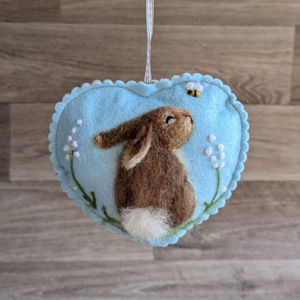 Needle Felted Rabbit Lavender Heart Decoration