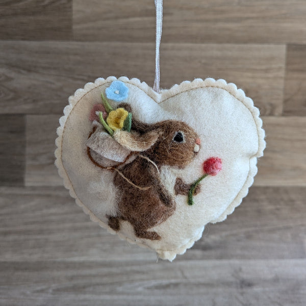 Needle Felted Rabbit Lavender Heart Decoration