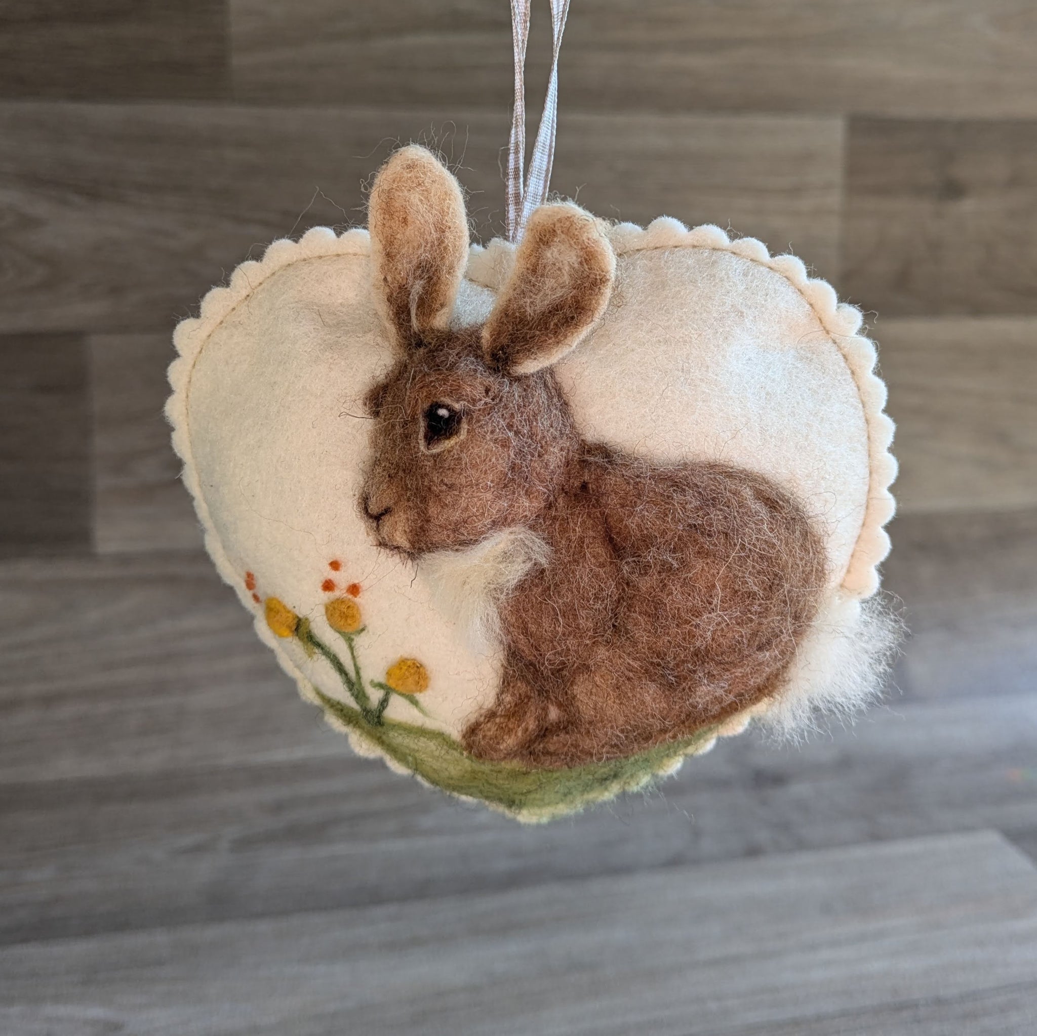 Needle Felted Rabbit Lavender Heart Decoration