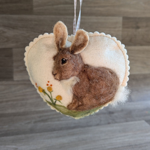 Needle Felted Rabbit Lavender Heart Decoration