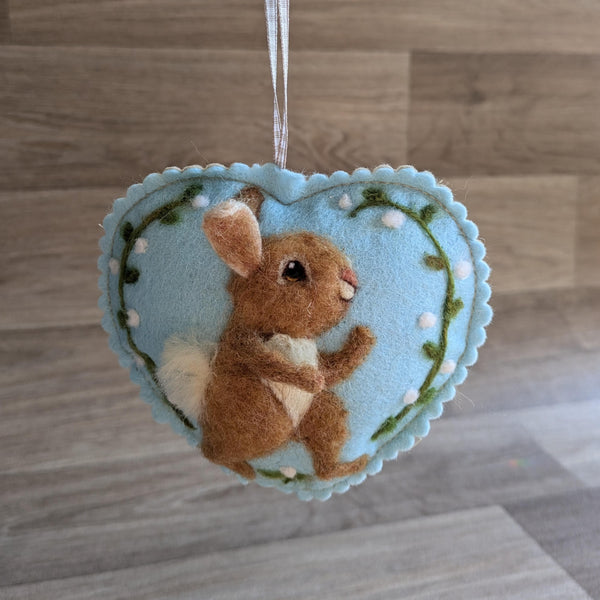 Needle Felted Rabbit Lavender Heart Decoration