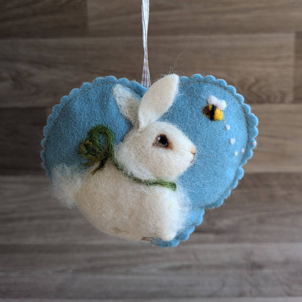 Needle Felted Rabbit Lavender Heart Decoration