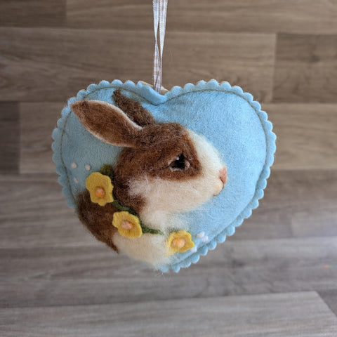 Needle Felted Rabbit Lavender Heart Decoration