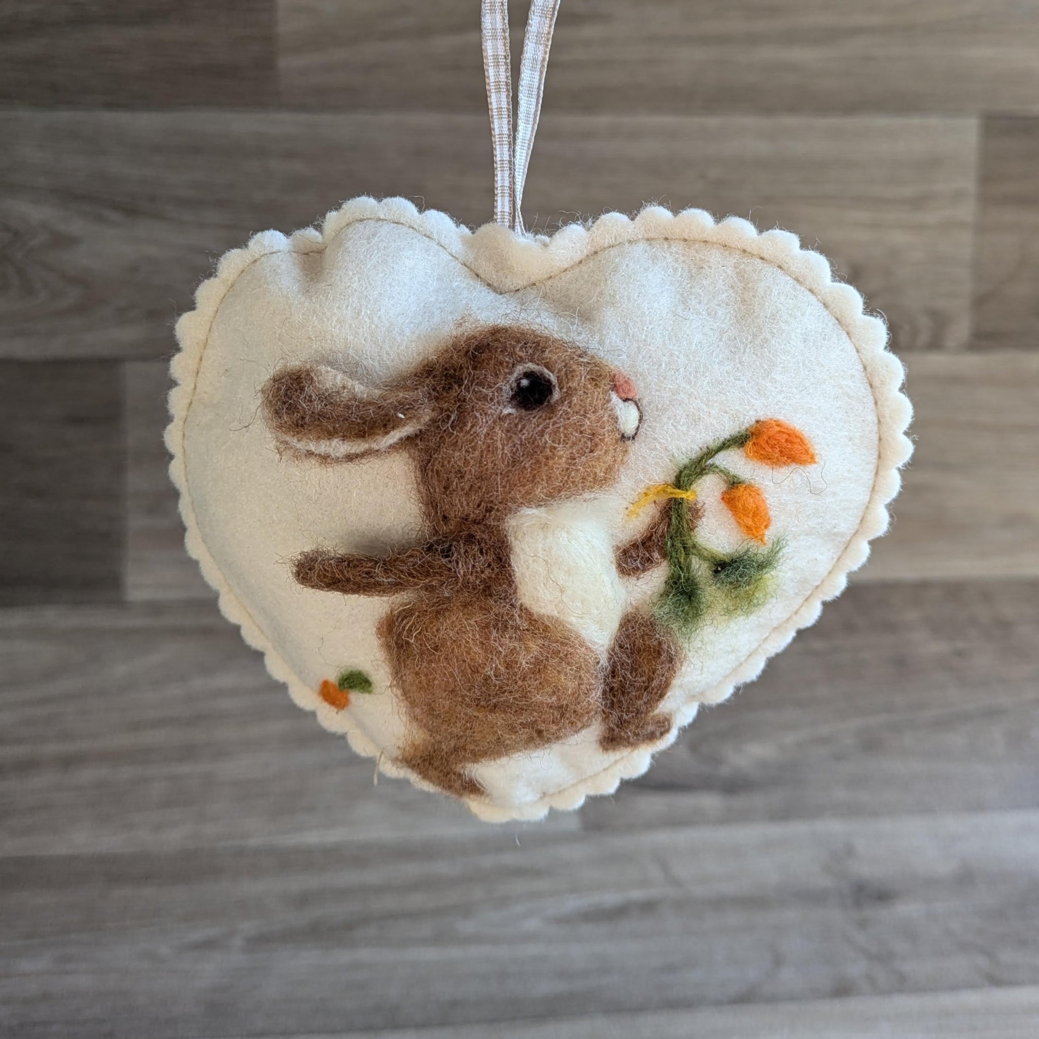 Needle Felted Rabbit Lavender Heart Decoration