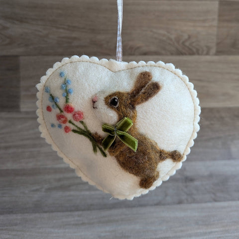 Needle Felted Rabbit Lavender Heart Decoration