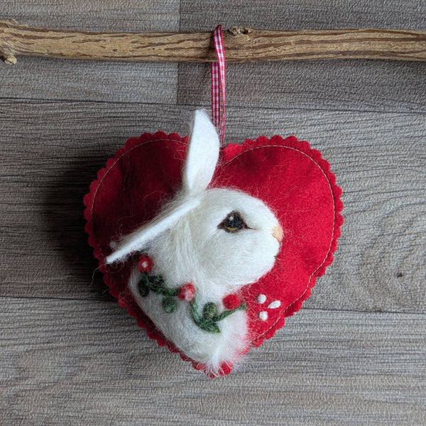 Needle Felted Rabbit Lavender Heart Decoration