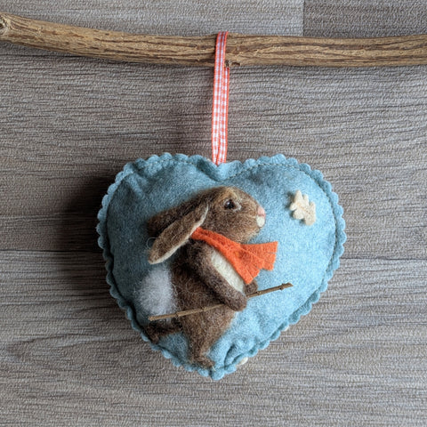 Needle Felted Rabbit Lavender Heart Decoration