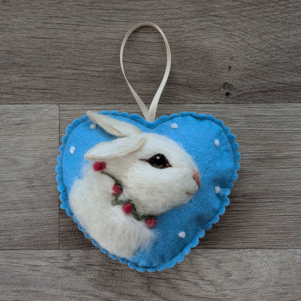 Needle Felted Rabbit Lavender Heart Decoration