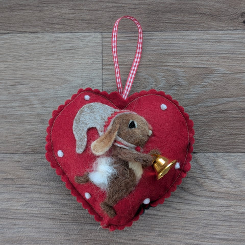 Needle Felted Rabbit Lavender Heart Decoration