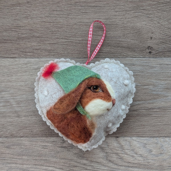 Needle Felted Rabbit Lavender Heart Decoration