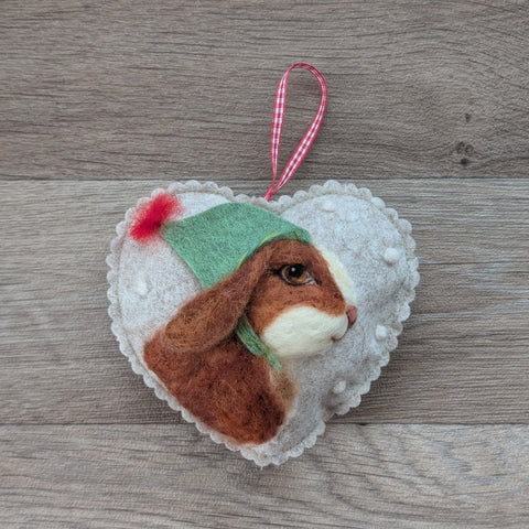 Needle Felted Rabbit Lavender Heart Decoration
