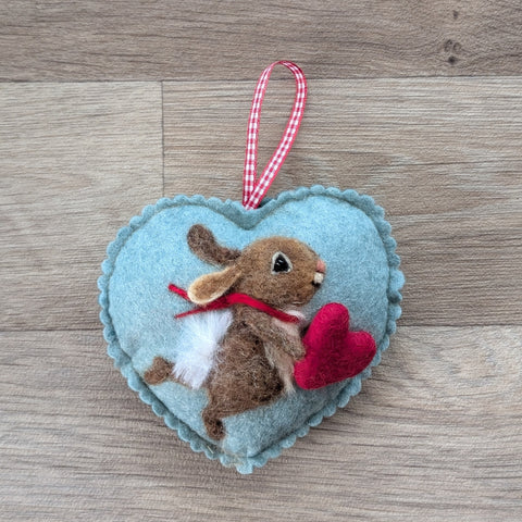 Needle Felted Rabbit Lavender Heart Decoration