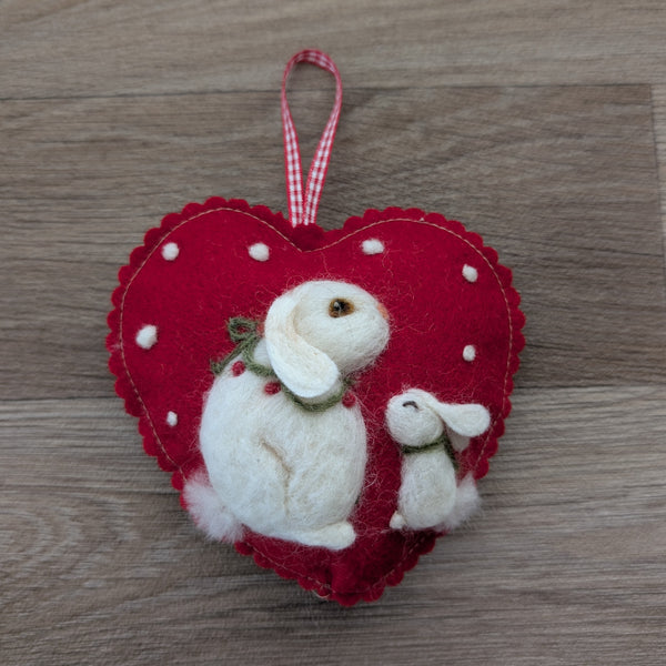 Needle Felted Rabbit Lavender Heart Decoration