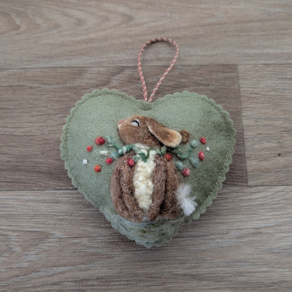 Needle Felted Rabbit Lavender Heart Decoration