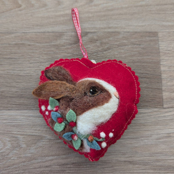 Needle Felted Rabbit Lavender Heart Decoration