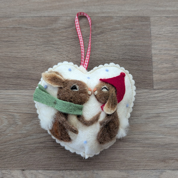 Needle Felted Rabbit Lavender Heart Decoration