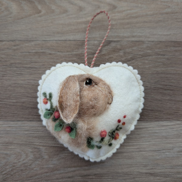 Needle Felted Rabbit Lavender Heart Decoration