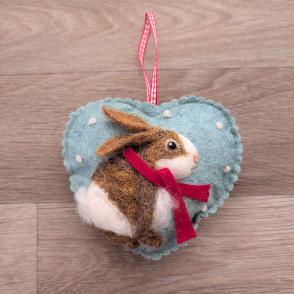 Needle Felted Rabbit Lavender Heart Decoration