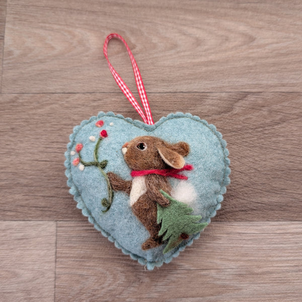 Needle Felted Rabbit Lavender Heart Decoration