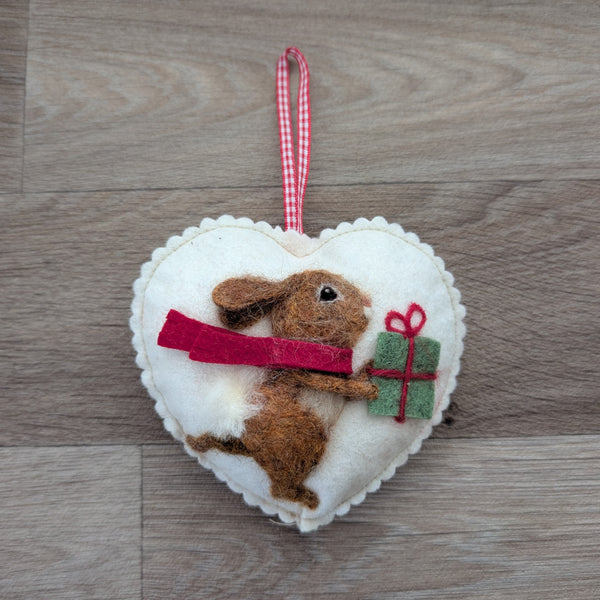 Needle Felted Rabbit Lavender Heart Decoration