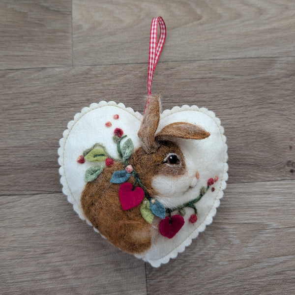 Needle Felted Rabbit Lavender Heart Decoration