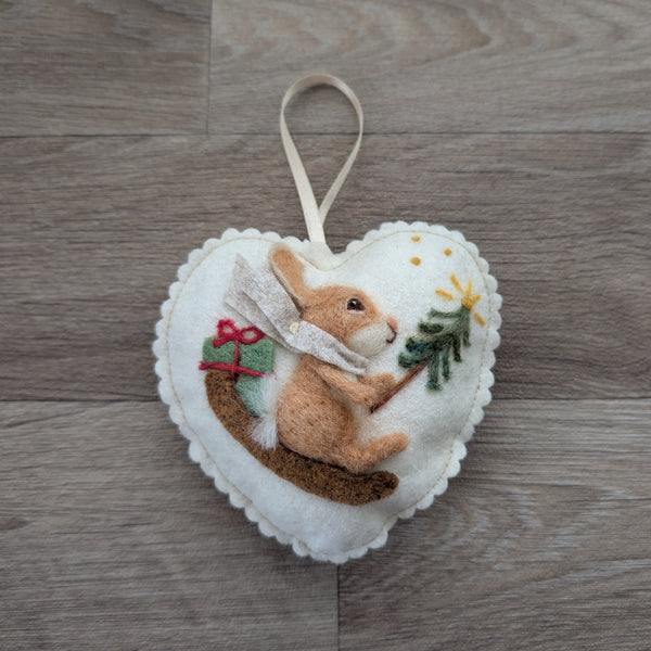 Needle Felted Rabbit Lavender Heart Decoration