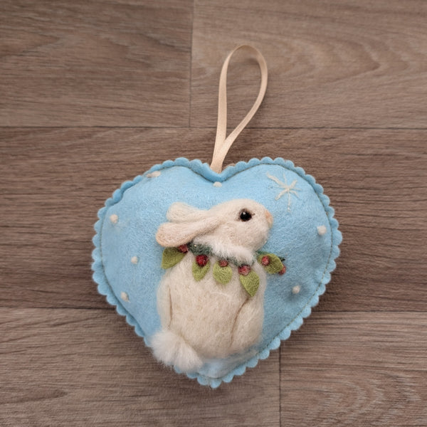 Needle Felted Rabbit Lavender Heart Decoration
