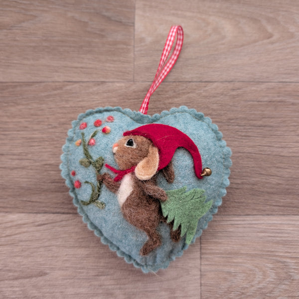 Needle Felted Rabbit Lavender Heart Decoration