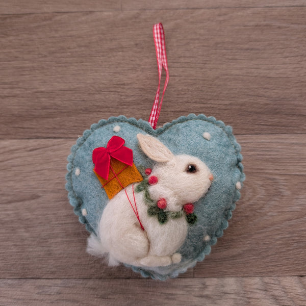 Needle Felted Rabbit Lavender Heart Decoration
