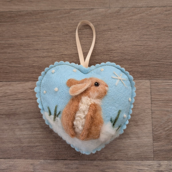 Needle Felted Rabbit Lavender Heart Decoration