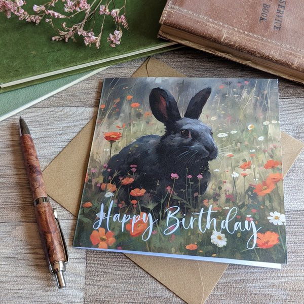 Rabbit Birthday Card (Black Bunny)