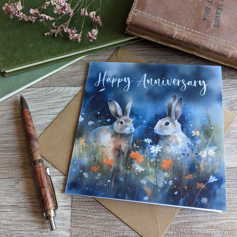 Rabbit Anniversary Card (Blue Meadow)