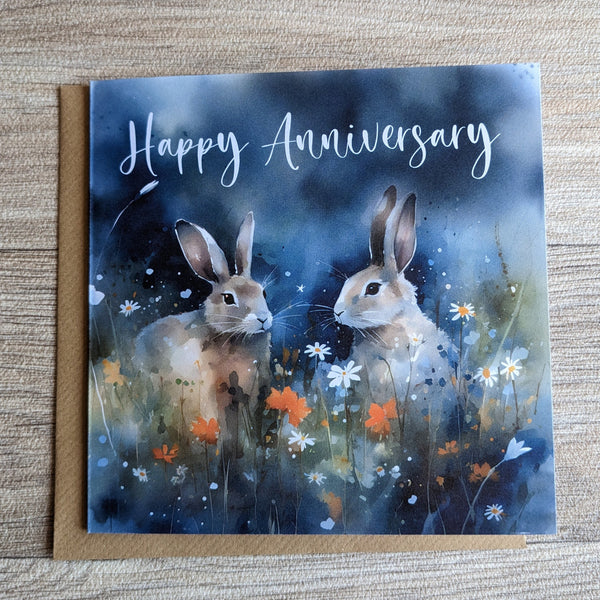 Rabbit Anniversary Card (Blue Meadow)