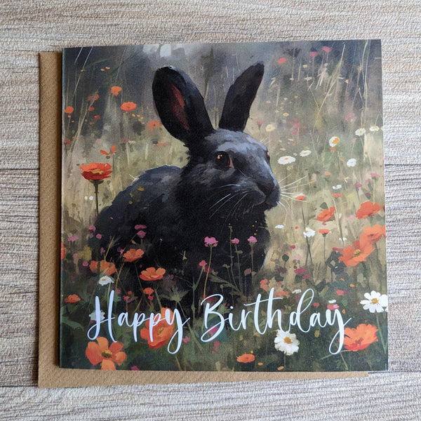 Rabbit Birthday Card (Black Bunny)