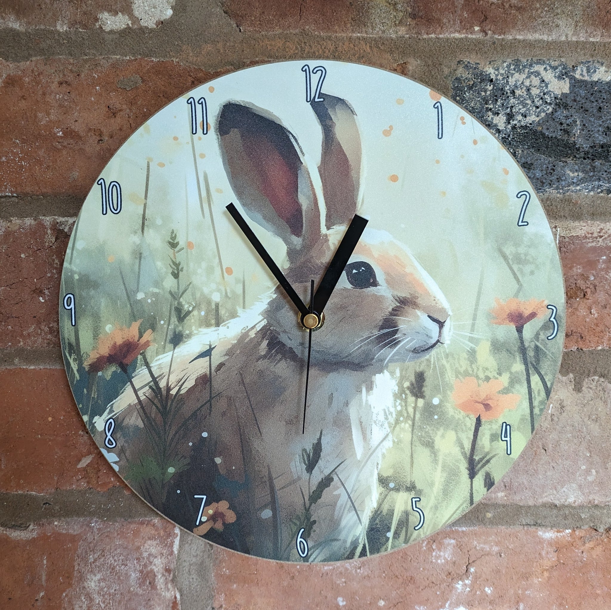 Rabbit Wall Clock (Orange Flowers) – Everything Bunny Rabbit
