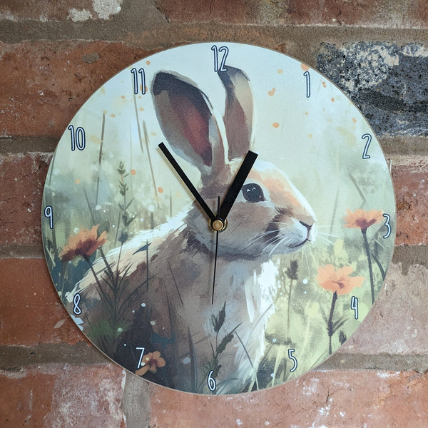 Rabbit Wall Clock (Orange Flowers)