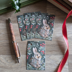 Pack of 5 Bunny Rabbit Christmas Gift Tags (Winter Berry)