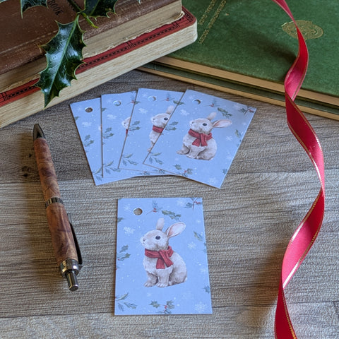 Pack of 5 Bunny Rabbit Christmas Gift Tags (Holly and Berries)