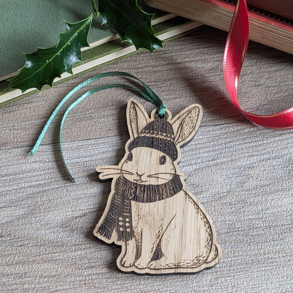 Oak Rabbit Christmas Decoration Ornament (Bobble Hat)