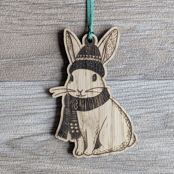 Oak Rabbit Christmas Decoration Ornament (Bobble Hat)
