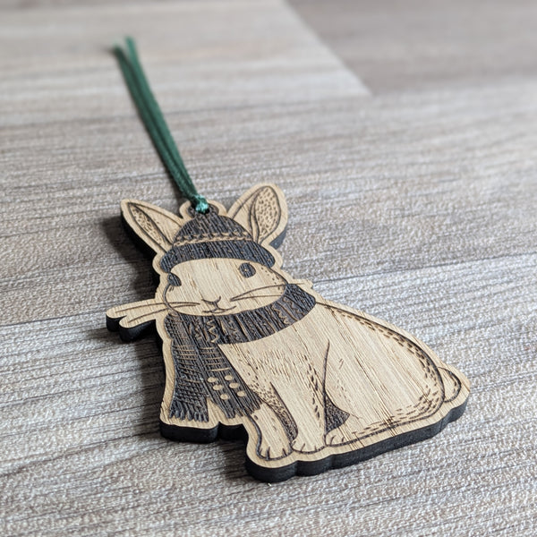 Oak Rabbit Christmas Decoration Ornament (Bobble Hat)