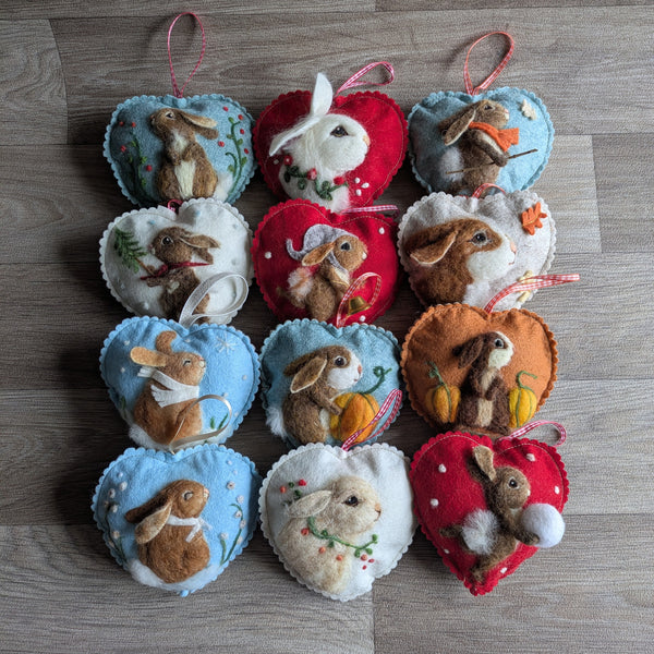 Needle Felted Rabbit Lavender Heart Decoration