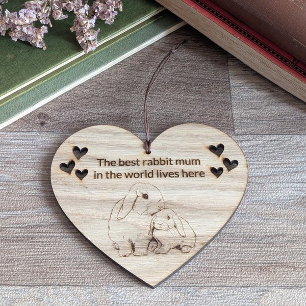 Oak Rabbit 'Best Mum' Heart Decoration
