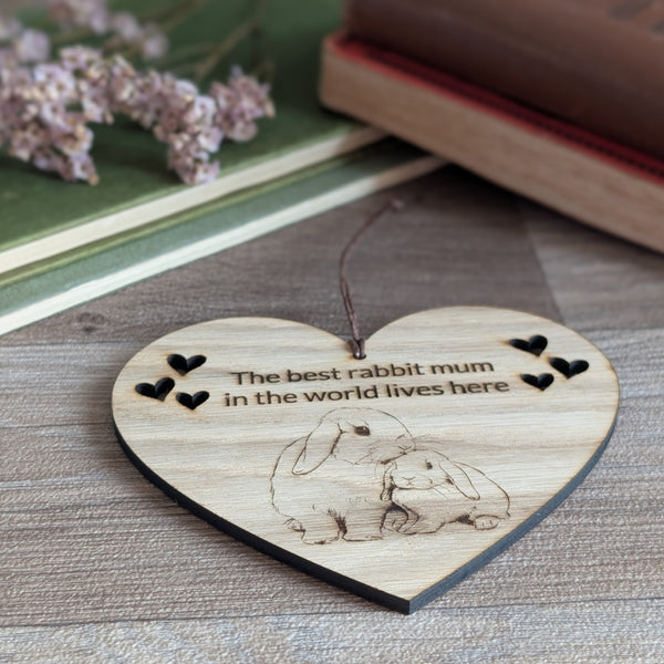 Oak Rabbit 'Best Mum' Heart Decoration