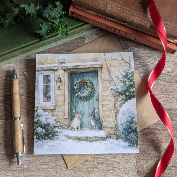 Rabbit Christmas Card (Festive Wreath)