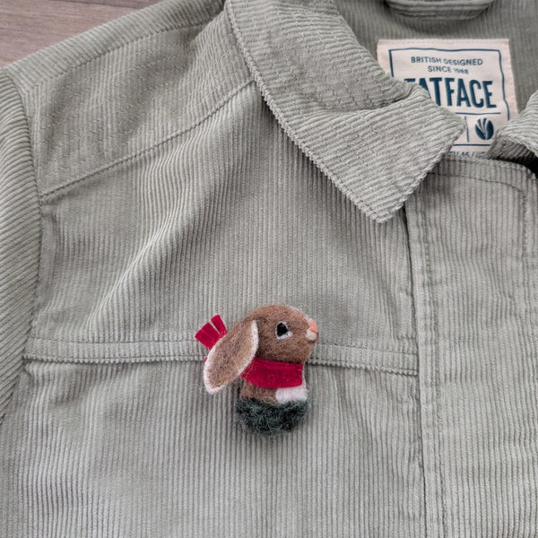 Needle Felted Bunny Rabbit Brooch