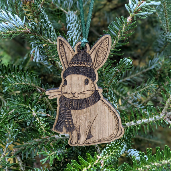 Oak Rabbit Christmas Decoration Ornament (Bobble Hat)