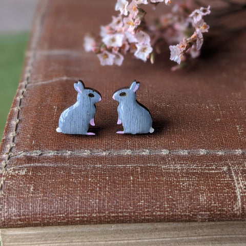 Rabbit Stud Earrings - Grey